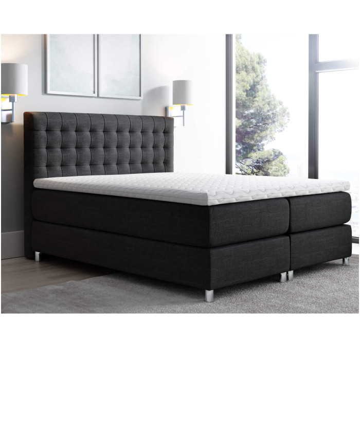 Łóżko kontynentalne Davos 160x200, tapicerowane, materac, topper, pojemnik, Lars