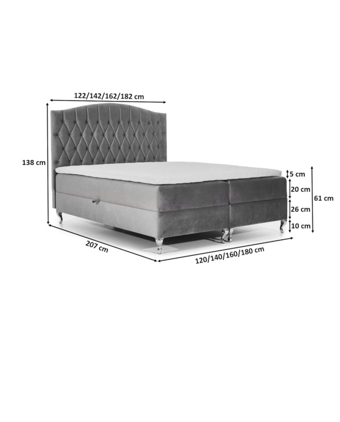 Łóżko kontynentalne Puerto 120x200, tapicerowane, materac, topper, pojemnik, Gruszka Meble