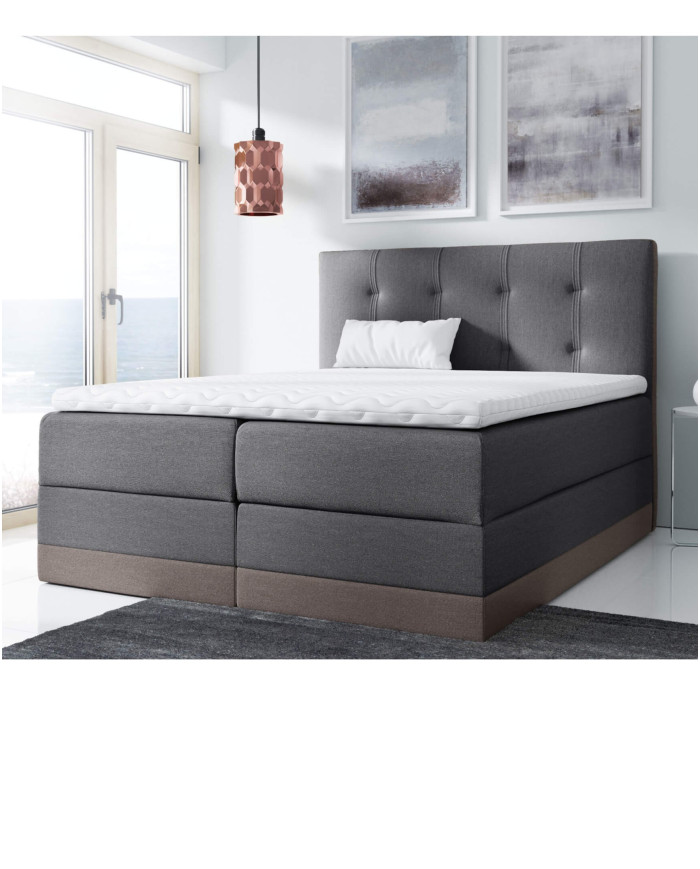 Łóżko kontynentalne Torres 140x200, tapicerowane, materac, topper, pojemnik, Lars