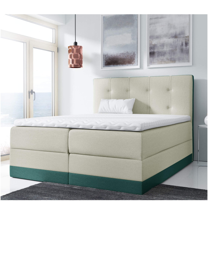 Łóżko kontynentalne Torres 160x200, tapicerowane, materac, topper, pojemnik, Lars