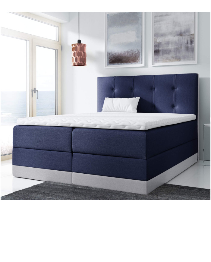 Łóżko kontynentalne Torres 180x200, tapicerowane, materac, topper, pojemnik, Lars