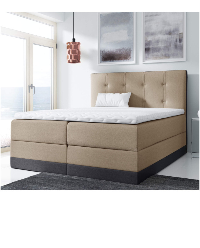 Łóżko kontynentalne Torres 200x200, tapicerowane, materac, topper, pojemnik, Lars