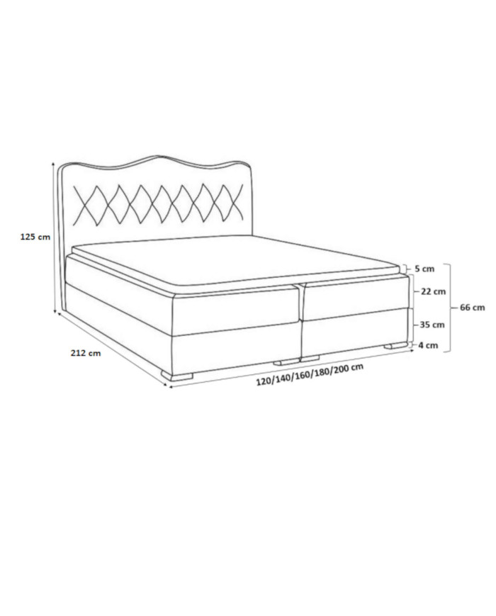 Łóżko kontynentalne Orient 140x200, tapicerowane, materac, topper, pojemnik, Lars