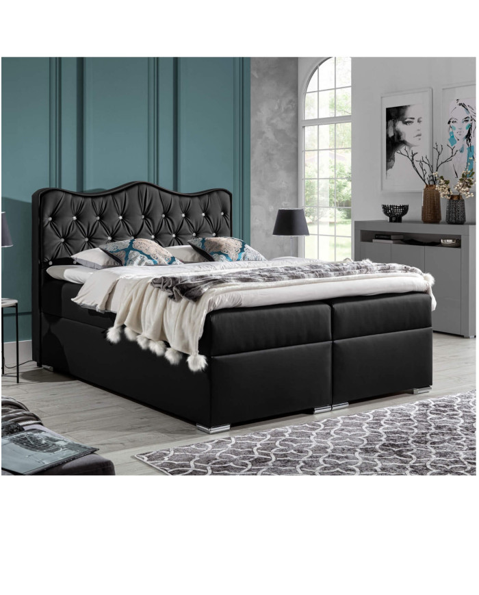 Łóżko kontynentalne Orient 200x200, tapicerowane, materac, topper, pojemnik, Lars