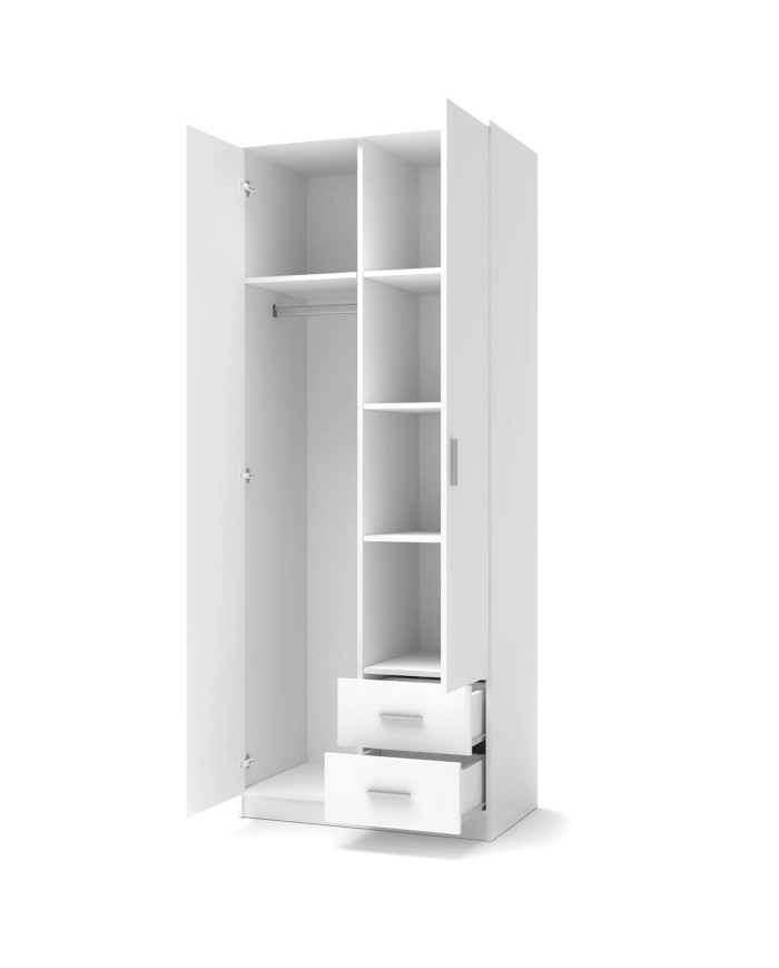 Szafa 80 cm, S-2 Lima, 2-drzwiowa, szuflady, półki, drążek, biała