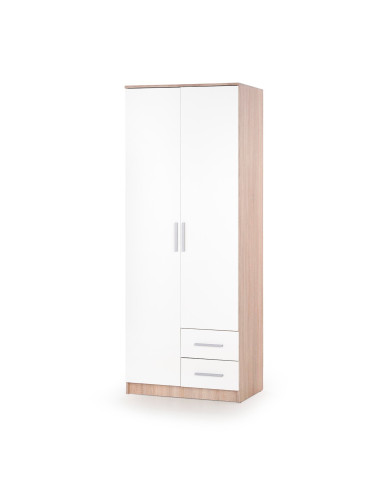 Szafa S-2 Lima, 80 cm, biała/dąb sonoma, 2-drzwiowa, 2 szuflady, 4 półki, drążek, HALMAR Szafa S-2 Lima, 80 cm, biała/dąb sonoma, 2-drzwiowa, 2 szuflady, 4 półki, drążek, HALMAR