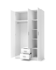 Szafa 120 cm, S-3 Lima, 3-drzwiowa, szuflady, półki, drążek, biała