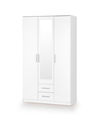 Szafa S-3 Lima z lustrem, 120 cm, biała, 3-drzwiowa, szuflady, półki, drążek, HALMAR Szafa S-3 Lima z lustrem, 120 cm, biała, 3-drzwiowa, szuflady, półki, drążek, HALMAR