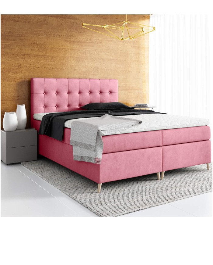 Łóżko kontynentalne Kioto 200x200, tapicerowane, materac, topper, pojemnik, Lars