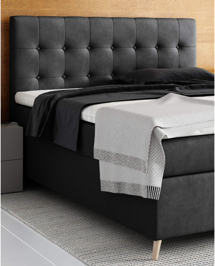 Łóżko kontynentalne Kioto 200x200, tapicerowane, materac, topper, pojemnik, Lars