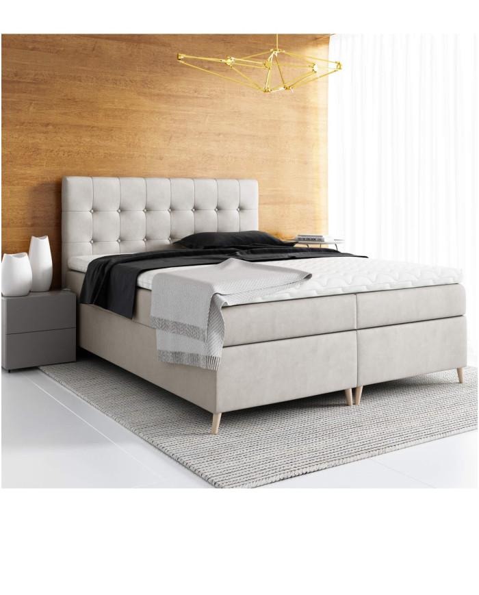 Łóżko kontynentalne Kioto 180x200, tapicerowane, materac, topper, pojemnik, Lars