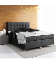 Łóżko kontynentalne Kioto 160x200, tapicerowane, materac, topper, pojemnik, Lars