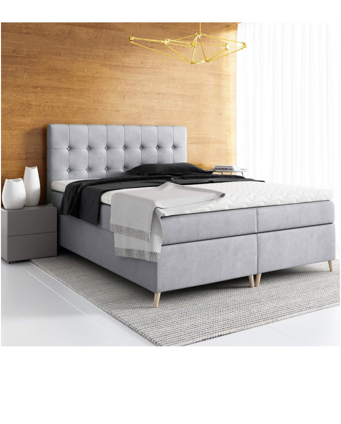 Łóżko kontynentalne Kioto 140x200, tapicerowane, materac, topper, pojemnik, Lars