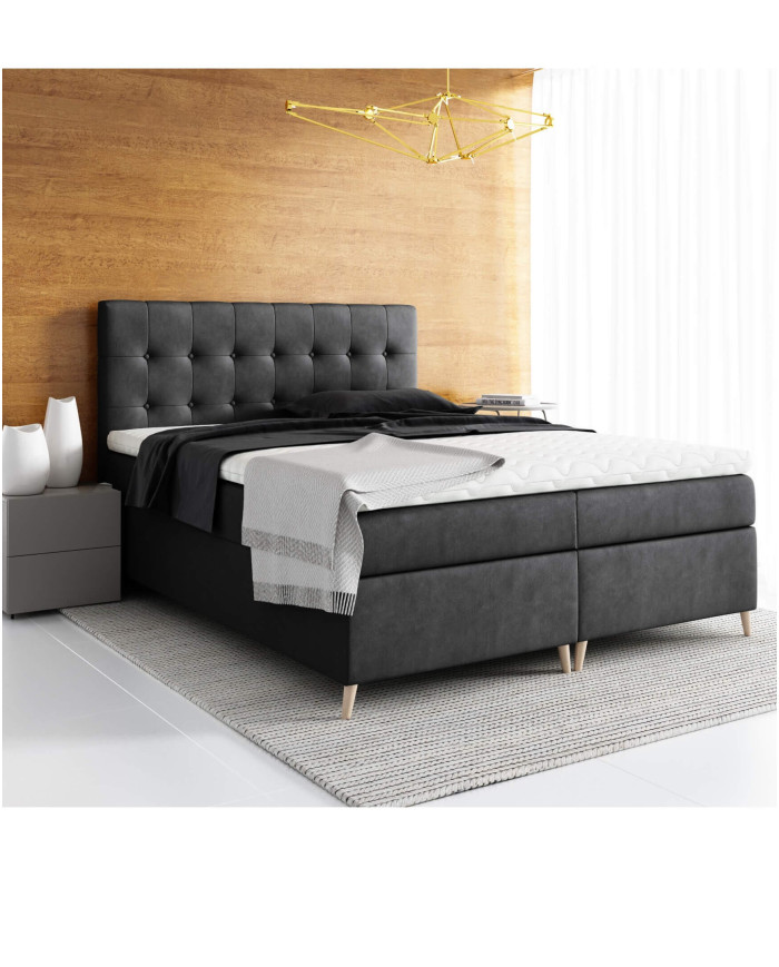 Łóżko kontynentalne Kioto 140x200, tapicerowane, materac, topper, pojemnik, Lars