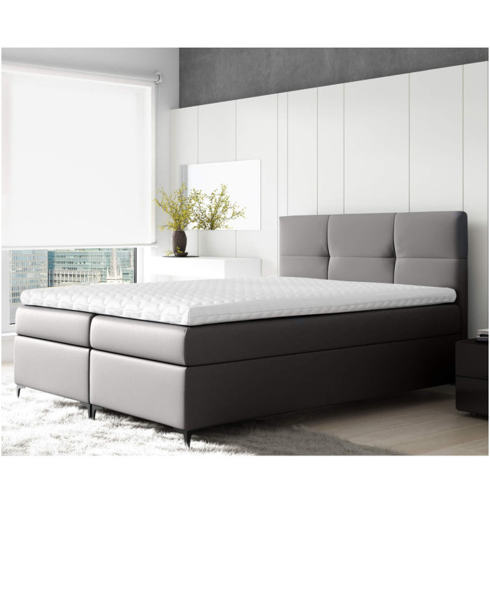 Łóżko kontynentalne Point 200x200, tapicerowane, materac, topper, pojemnik, Lars