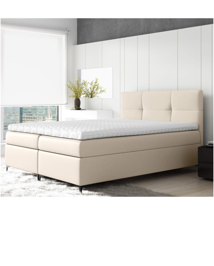 Łóżko kontynentalne Point 160x200, tapicerowane, materac, topper, pojemnik, Lars