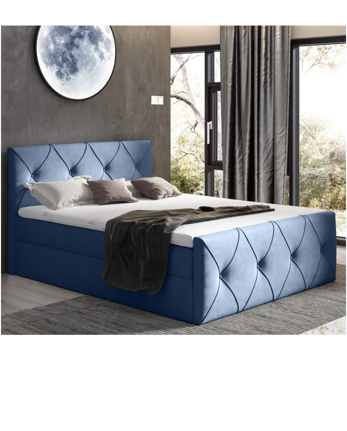 Łóżko kontynentalne Crystal Lux 140x200, tapicerowane, materac, topper, pojemnik, Gruszka Meble