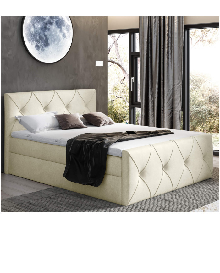 Łóżko kontynentalne Crystal Lux 140x200, tapicerowane, materac, topper, pojemnik, Gruszka Meble