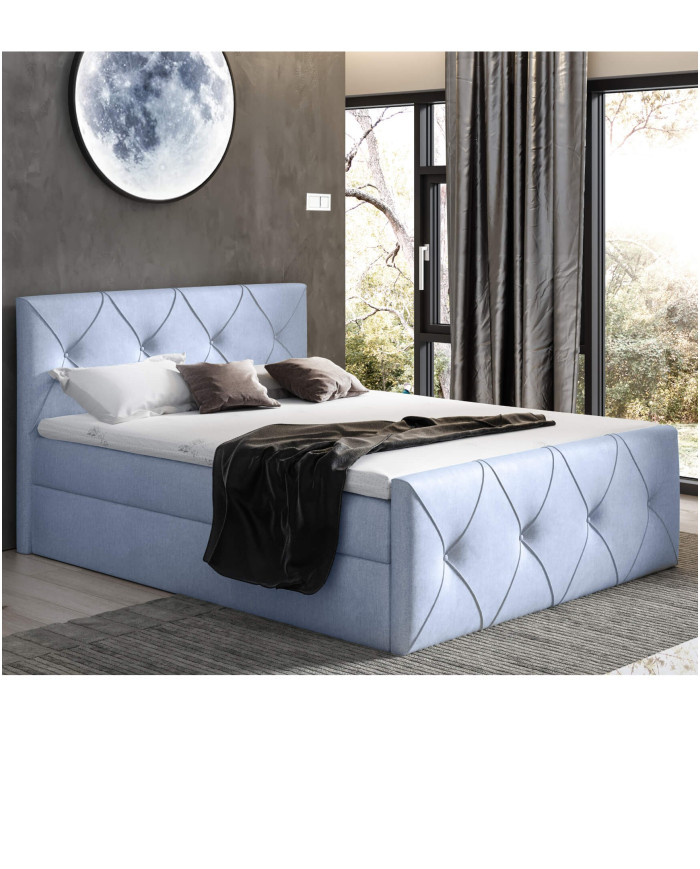 Łóżko kontynentalne Crystal Lux 140x200, tapicerowane, materac, topper, pojemnik, Gruszka Meble