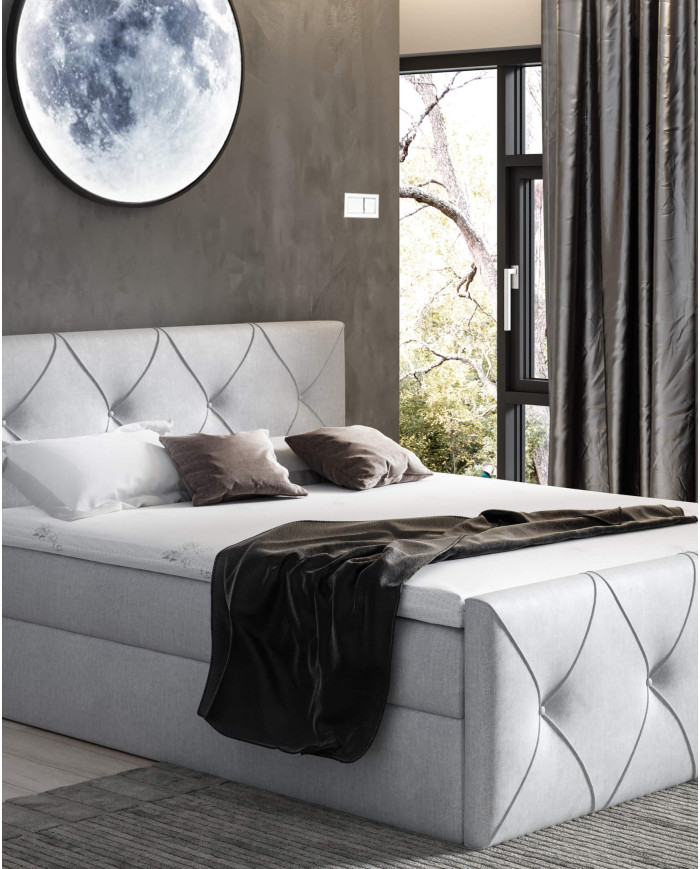 Łóżko kontynentalne Crystal Lux 140x200, tapicerowane, materac, topper, pojemnik, Gruszka Meble