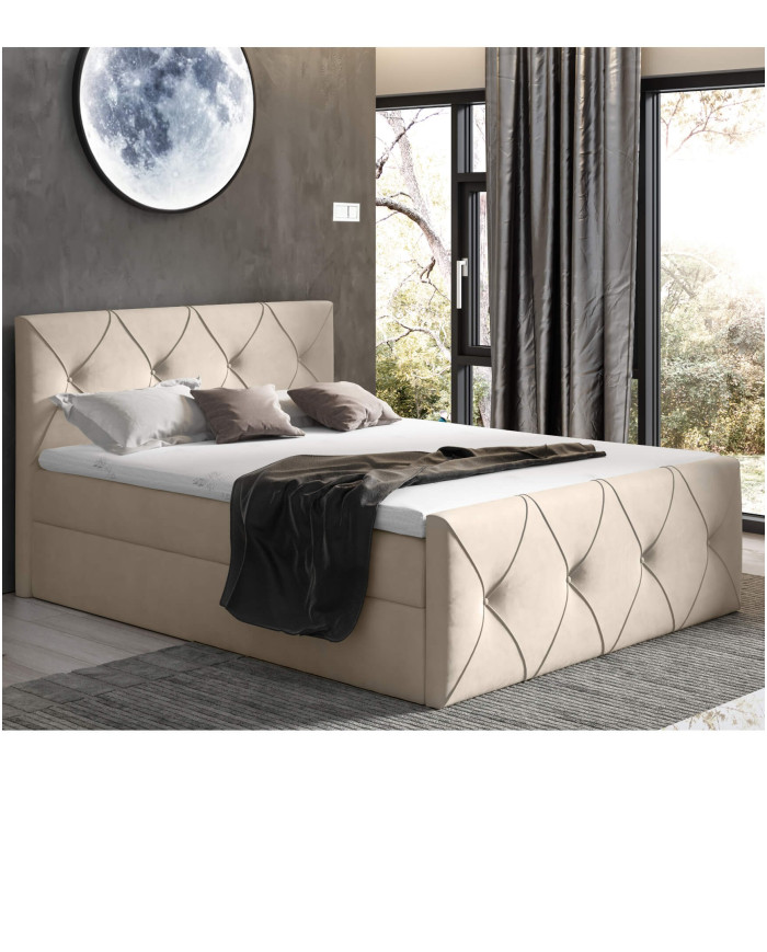 Łóżko kontynentalne Optima Long 180x200, tapicerowane, materac, topper, pojemnik, Lars