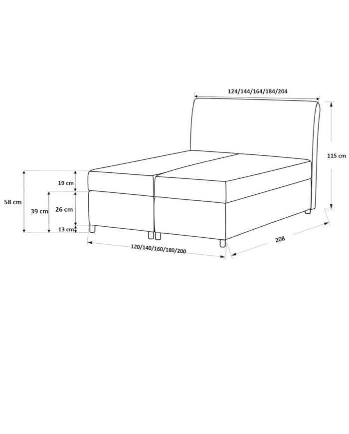 Łóżko kontynentalne Dakota 120x200, tapicerowane, materac, topper, pojemnik, Gruszka Meble