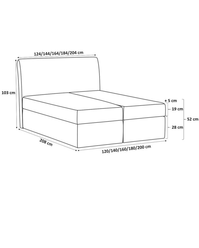 Łóżko kontynentalne Kanzas 120x200, tapicerowane, materac, topper, pojemnik, Lars