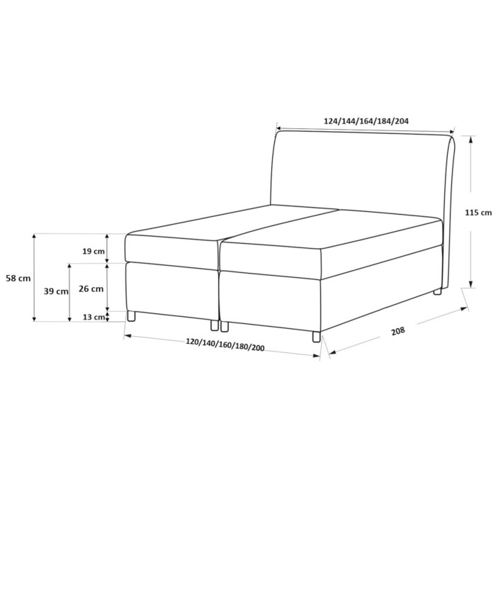 Łóżko kontynentalne Grenada 200x200, tapicerowane, materac, topper, pojemnik, Lars