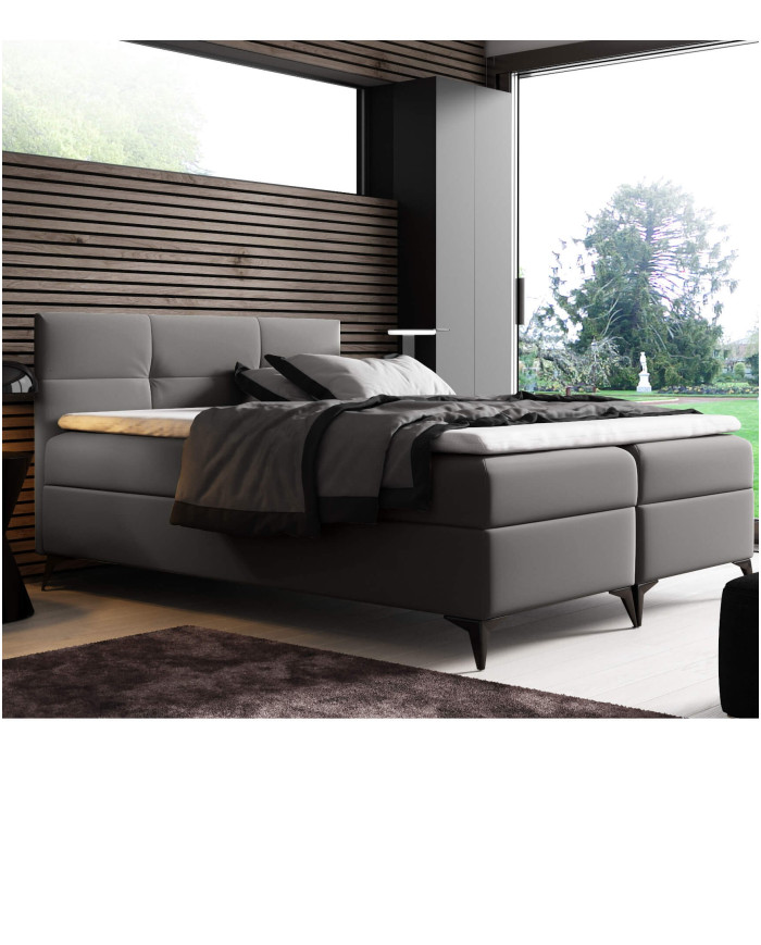 Łóżko kontynentalne Boss 160x200, tapicerowane, materac, topper, pojemnik, Lars