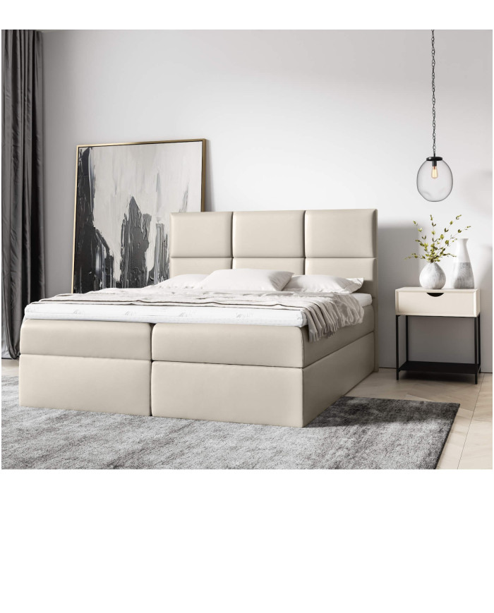 Łóżko kontynentalne Quatro 140x200, tapicerowane, materac, topper, pojemnik, Lars
