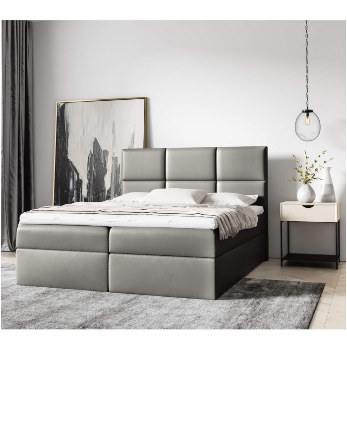 Łóżko kontynentalne Quatro 140x200, tapicerowane, materac, topper, pojemnik, Lars