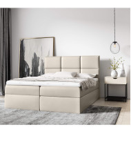 Łóżko kontynentalne Quatro 200x200, tapicerowane, materac, topper, pojemnik, Lars