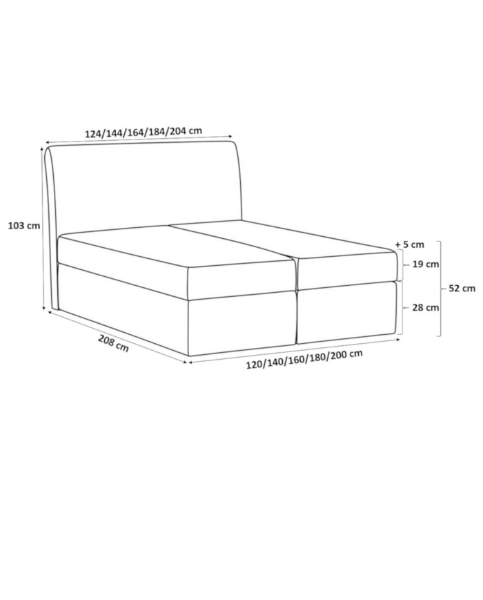 Łóżko kontynentalne Isabel 160x200, tapicerowane, materac, topper, pojemnik, Lars