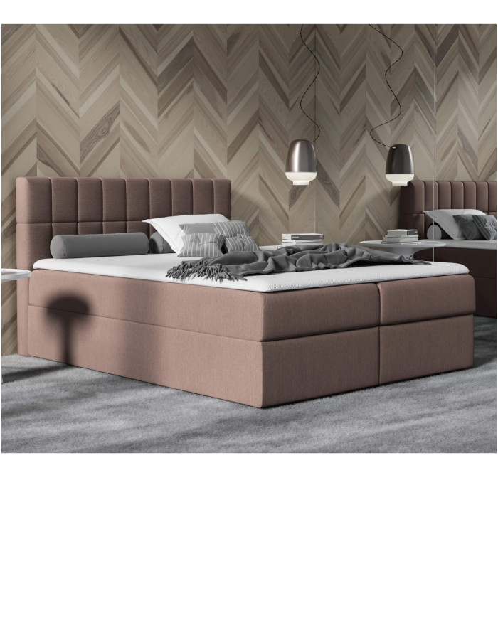 Łóżko kontynentalne Isabel 160x200, tapicerowane, materac, topper, pojemnik, Lars