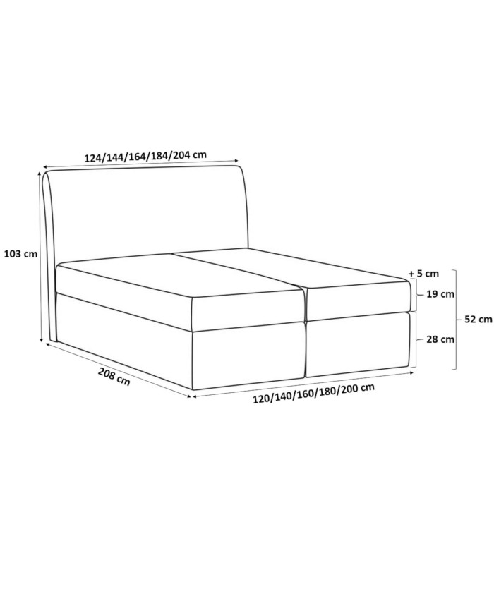 Łóżko kontynentalne Paros 120x200, tapicerowane, materac, topper, pojemnik, Gruszka Meble