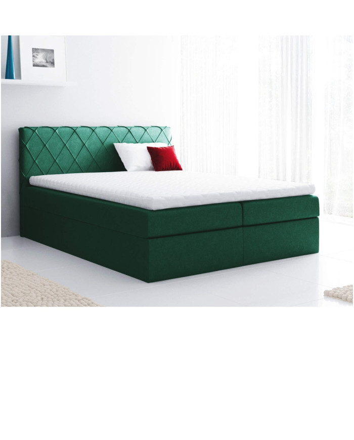 Łóżko kontynentalne Baqu 160x200, tapicerowane, materac, topper, pojemnik, Lars