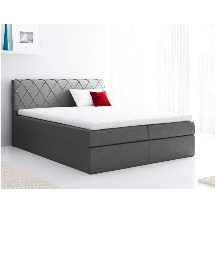 Łóżko kontynentalne Baqu 200x200, tapicerowane, materac, topper, pojemnik, Lars