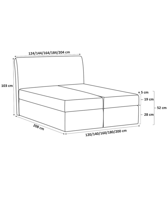 Łóżko kontynentalne Baqu 200x200, tapicerowane, materac, topper, pojemnik, Lars