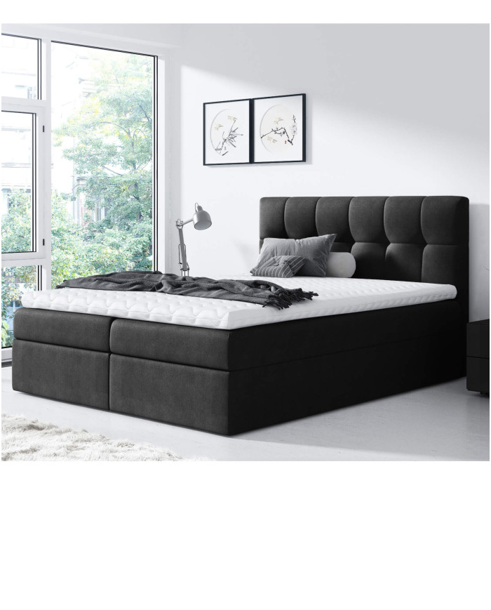 Łóżko kontynentalne Ottawa 160x200, tapicerowane, materac, topper, pojemnik, Lars