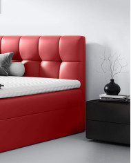 Łóżko kontynentalne Ottawa 140x200, tapicerowane, materac, topper, pojemnik, Lars