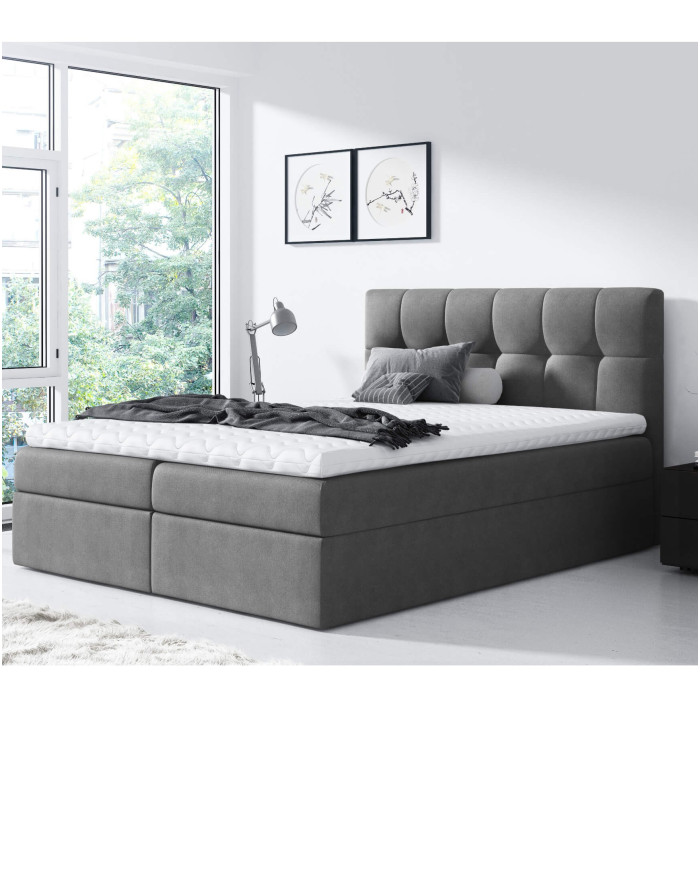 Łóżko kontynentalne Ottawa 140x200, tapicerowane, materac, topper, pojemnik, Lars