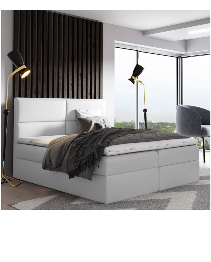 Łóżko kontynentalne Tango 140x200, tapicerowane, materac, topper, pojemnik, Lars