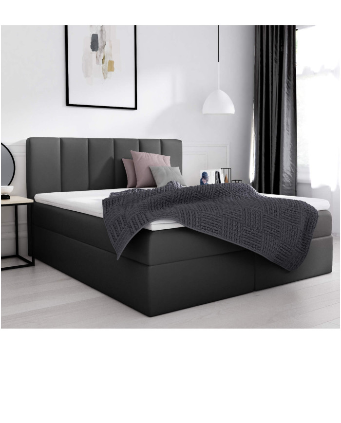 Łóżko kontynentalne Casandra 140x200, tapicerowane, materac, topper, pojemnik, Lars