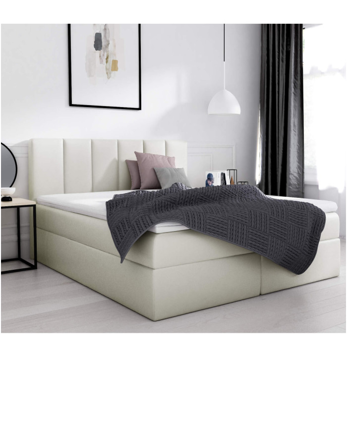 Łóżko kontynentalne Casandra 200x200, tapicerowane, materac, topper, pojemnik, Lars