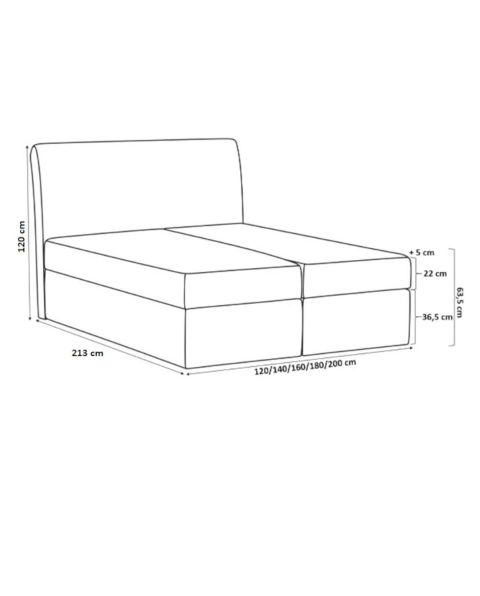 Łóżko kontynentalne Madera 180x200, tapicerowane, materac, topper, pojemnik, Lars