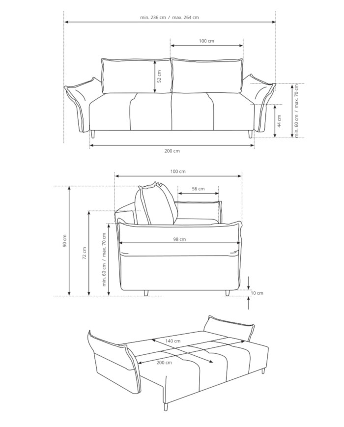 Sofa Napoli 3F, funkcja spania, pojemnik, regulowane podłokietniki, Laski Meble