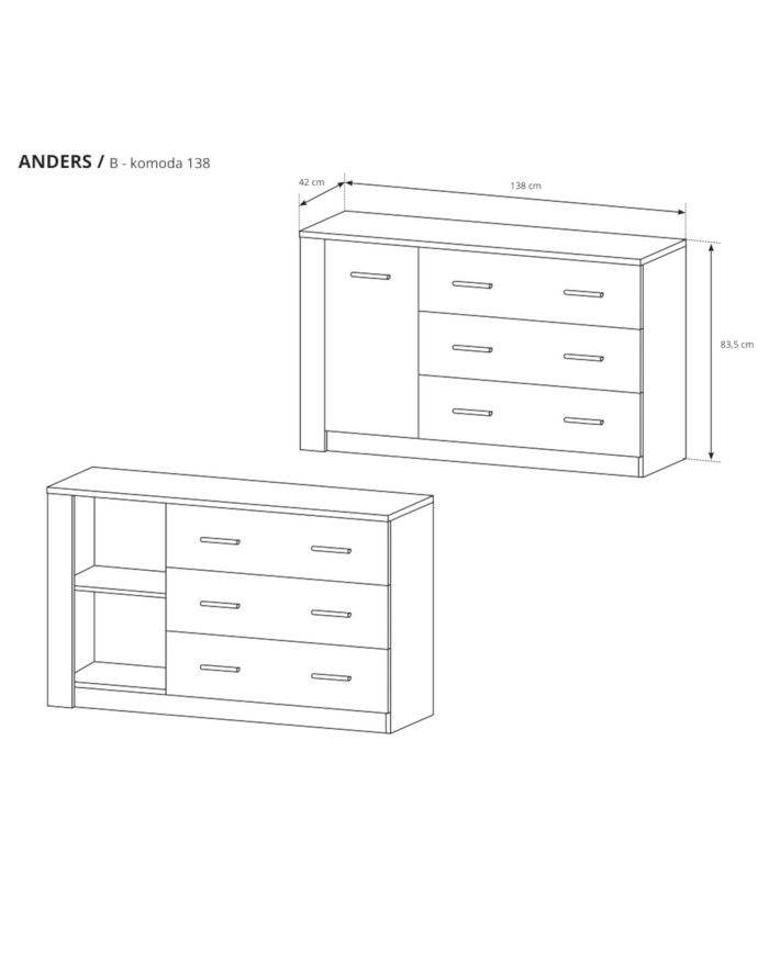 Komoda Anders 138 z drzwiami i szufladami, Laski Meble