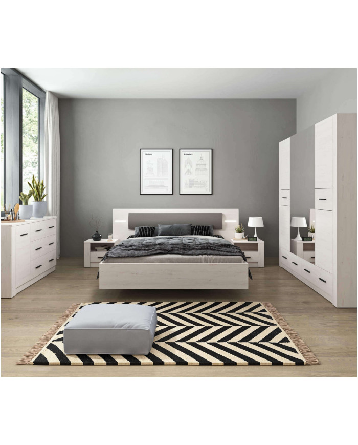 Łóżko Anders 160x200 z oświetleniem, tapicerowane zagłowie, Laski Meble