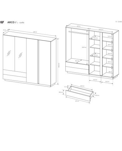 Szafa Arco 220 czterodrzwiowa do sypialni, front biały połysk, Laski Meble Szafa Arco 220 czterodrzwiowa do sypialni, front biały połysk, Laski Meble