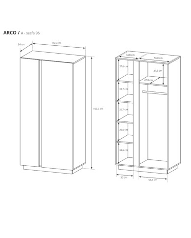 Szafa dwudrzwiowa Arco 96, front biały połysk, Laski Meble Szafa dwudrzwiowa Arco 96, front biały połysk, Laski Meble